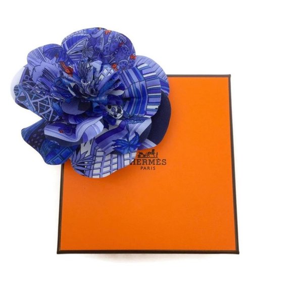 Hermès Marine Flora Twill De Soie Clip - Picture 5 of 6